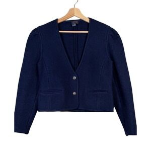 Allen Lolly Vintage Virgin Wool Navy Blue Button Down Jacket Women's Size 10